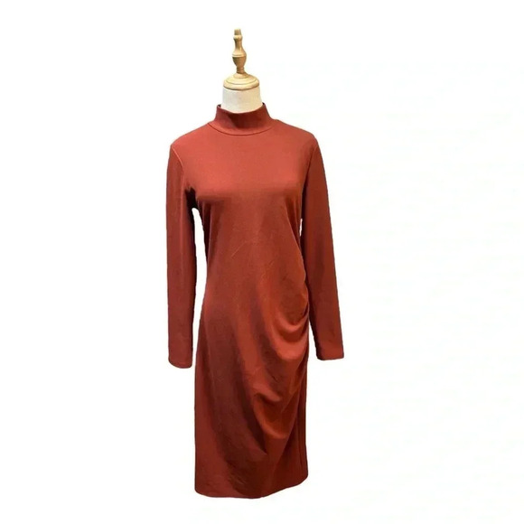 Chelsea28 Rust Red Mockneck Long Sleeve Dress Size M - Picture 2 of 8
